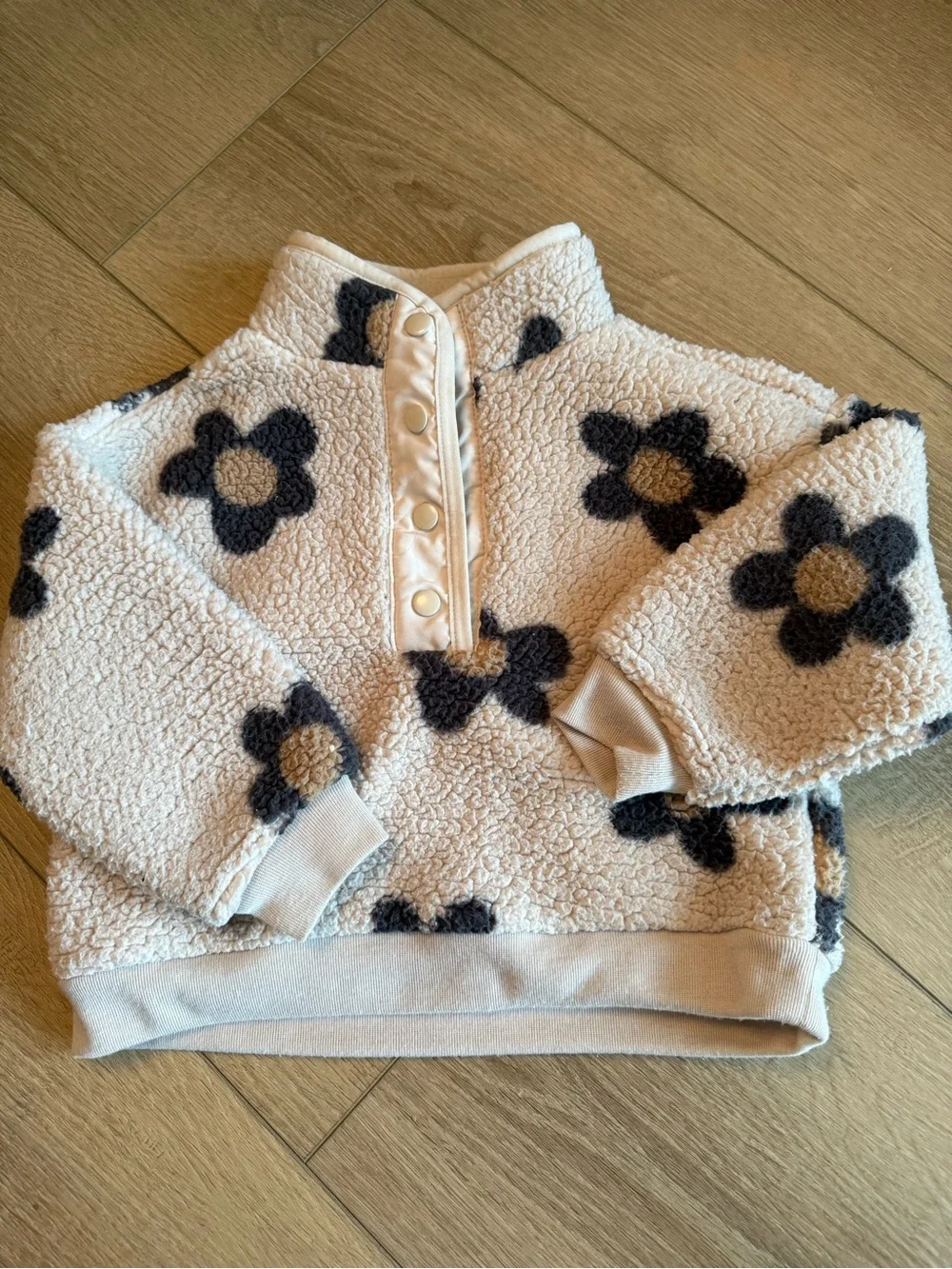 Carter's Cream Sherpa Pullover with Black & Tan Flower Print